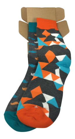 2 Pair Mens Funky Fun Colorful Socks - Hipster Power Socks - Premium Cotton Socks