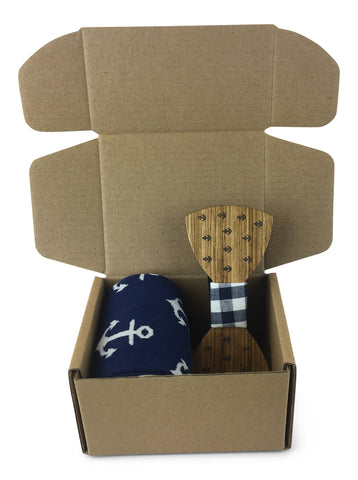 Premium Wooden Creative Handmade Bowtie with Matching Cotton Mens Blend Sock