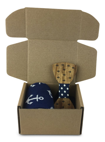 Premium Wooden Creative Handmade Bowtie with Matching Cotton Mens Blend Sock