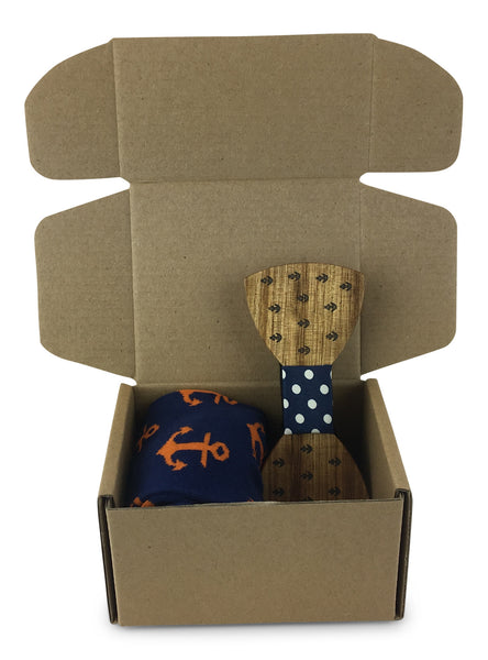 Premium Wooden Creative Handmade Bowtie with Matching Cotton Mens Blend Sock