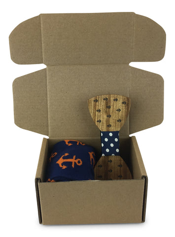 Premium Wooden Creative Handmade Bowtie with Matching Cotton Mens Blend Sock