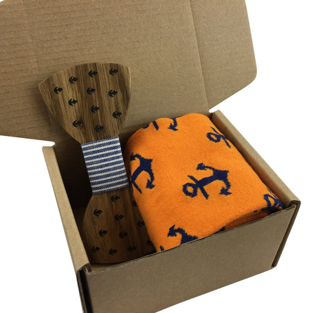 Premium Wooden Creative Handmade Bowtie with Matching Cotton Mens Blend Sock