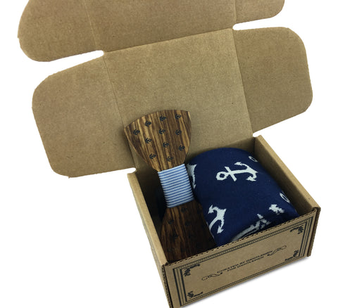 Premium Wooden Creative Handmade Bowtie with Matching Cotton Mens Blend Sock