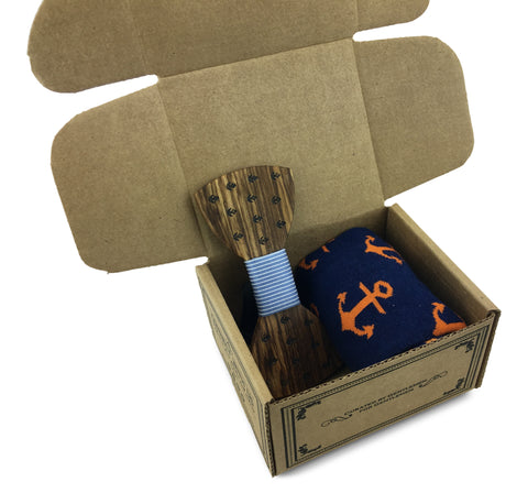 Premium Wooden Creative Handmade Bowtie with Matching Cotton Mens Blend Sock