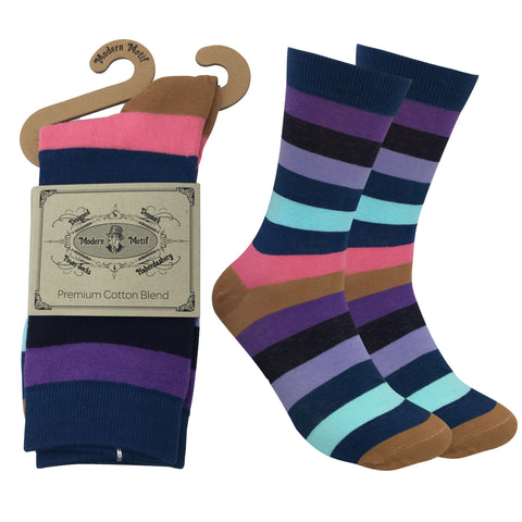 Mens Colorful Cotton Fun Casual Fashion Stripe Socks Collection-Single Pairs