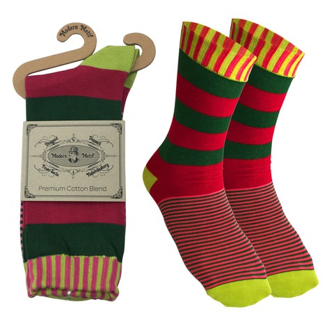 Mens Colorful Cotton Fun Casual Fashion Stripe Socks Collection-Single Pairs