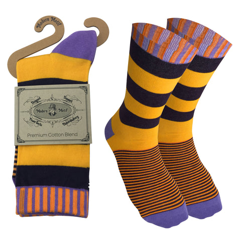 Mens Colorful Cotton Fun Casual Fashion Stripe Socks Collection-Single Pairs