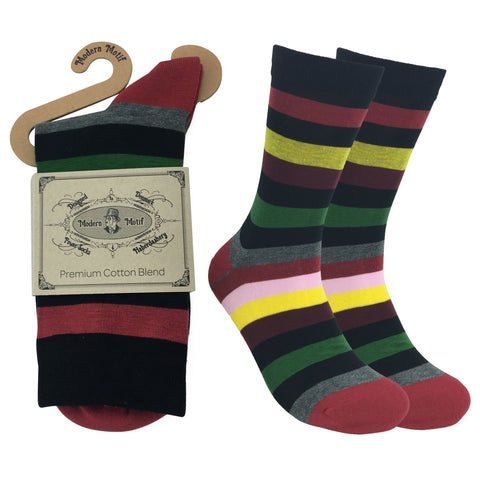 Mens Colorful Cotton Fun Casual Fashion Stripe Socks Collection-Single Pairs