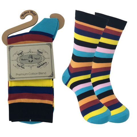 Mens Colorful Cotton Fun Casual Fashion Stripe Socks Collection-Single Pairs