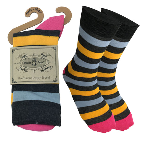 Mens Colorful Cotton Fun Casual Fashion Stripe Socks Collection-Single Pairs
