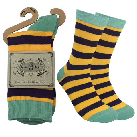 Mens Colorful Cotton Fun Casual Fashion Stripe Socks Collection-Single Pairs