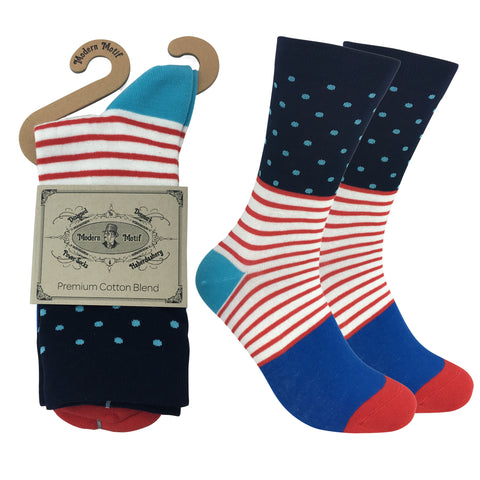 Mens Colorful Cotton Fun Casual Fashion Stripe Socks Collection-Single Pairs
