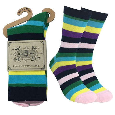 Mens Colorful Cotton Fun Casual Fashion Stripe Socks Collection-Single Pairs