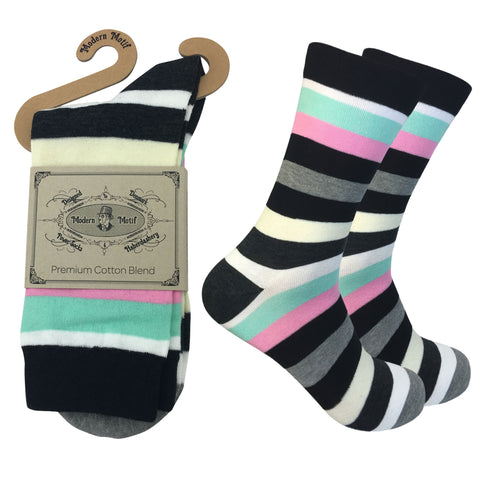 Mens Colorful Cotton Business Fun Casual Fashion Stripe Socks  Collection- Single Pairs
