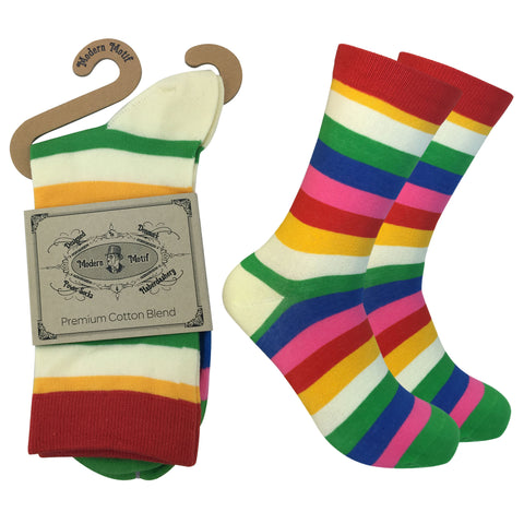 Mens Colorful Cotton Fun Casual Fashion Stripe Socks Collection-Single Pairs