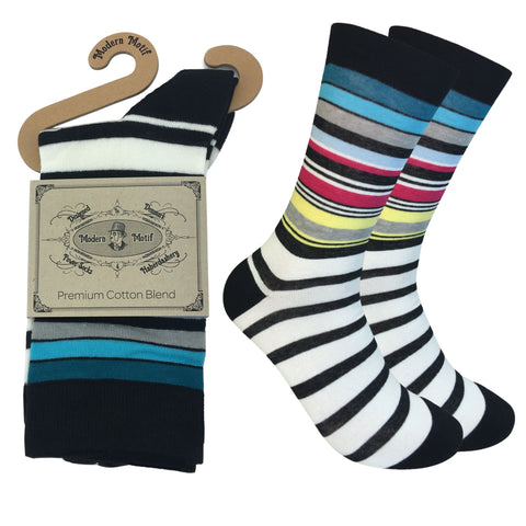 Mens Colorful Cotton Fun Casual Fashion Stripe Socks Collection-Single Pairs