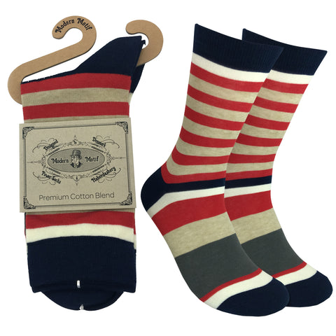 Mens Colorful Cotton Fun Casual Fashion Stripe Socks Collection-Single Pairs