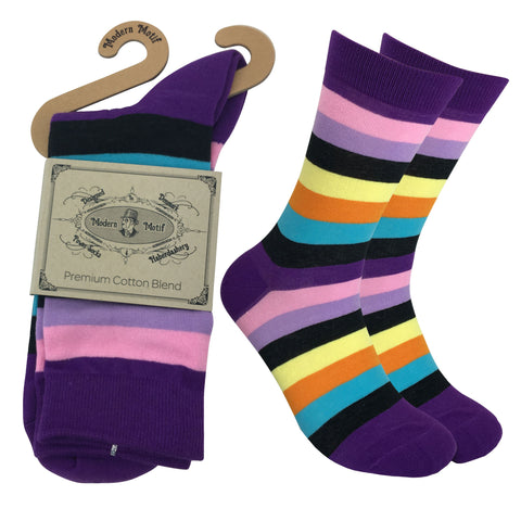 Mens Colorful Cotton Fun Casual Fashion Stripe Socks Collection-Single Pairs