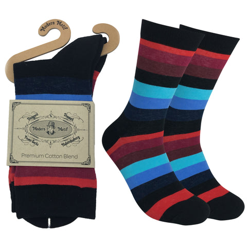 Mens Colorful Cotton Fun Casual Fashion Stripe Socks Collection-Single Pairs