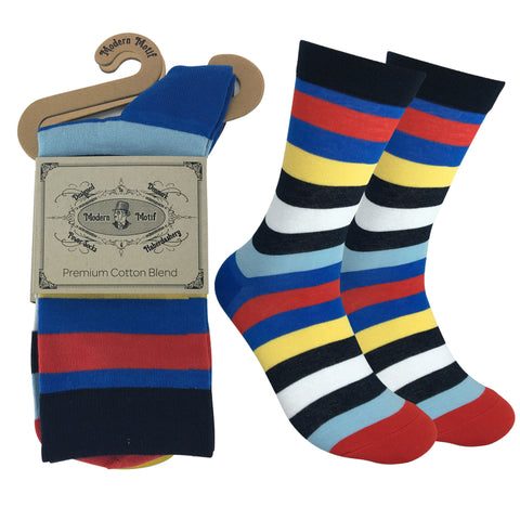 Mens Colorful Cotton Fun Casual Fashion Stripe Socks Collection-Single Pairs