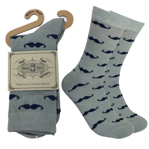 Mens Colorful Cotton Business Fun Casual Fashion Mustache Socks  Collection- Single Pairs