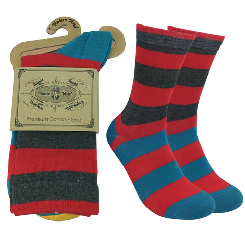 Mens Colorful Cotton Fun Casual Fashion Stripe Socks Collection-Single Pairs
