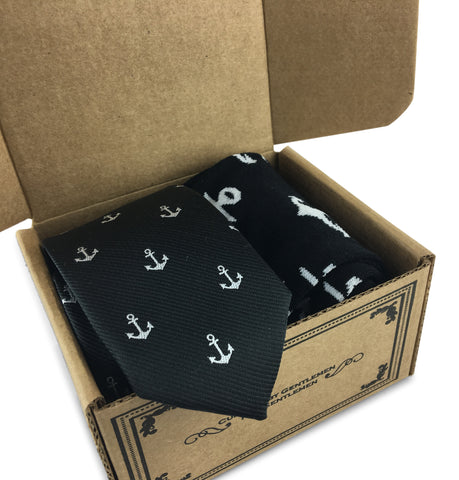 2 Piece Combo Set-Premium cotton Anchors socks with matching skinny tie Combo