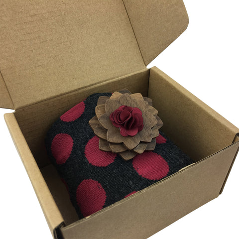Premium Wooden Lapel Pin with Matching Cotton Blend Sock