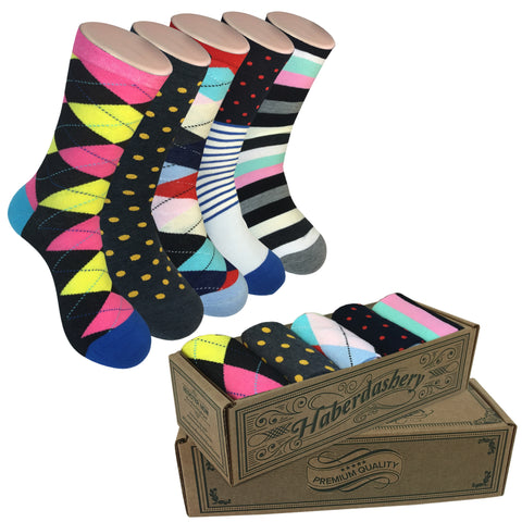 5 Pair Mens Funky Fun Colorful Socks-Hipster Power Socks-Premium Cotton Socks