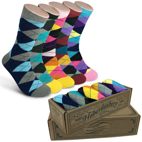 5 Pair Mens Funky Fun Colorful Cotton Socks-Hipster Power Socks-Theme Socks