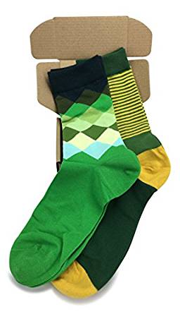 2 Pair Mens Funky Fun Colorful Socks - Hipster Power Socks - Premium Cotton Socks