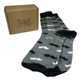 Black Onyx Mustache Cufflink with Matching Men Mustache Socks-Gift Box