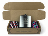 Geometric Set colorful Fun Power Socks 2 with 6oz Flask - Gift Box