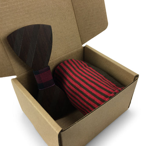 Premium Wooden Creative Handmade Bowtie with Matching Cotton Mens Blend Socks