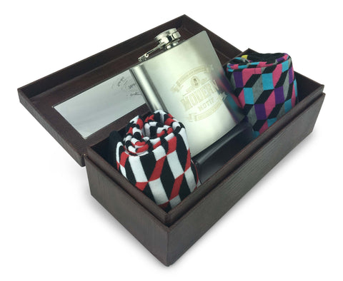 Men Colorful Fashion Design cotton Socks-Stainless steel hip flask with Gift box