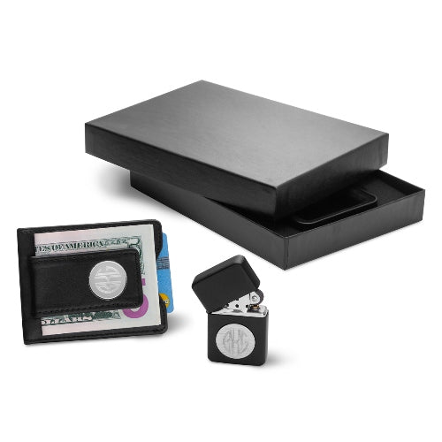 Black Leather Wallet/Black Lighter Set