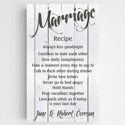 14"x24" Personalized Marriage Recipe Canvas Sign
