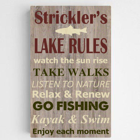 14"x24" Personalized Lake Rules Canvas Sign