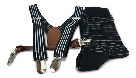 2 Piece Combo Set-Suspenders & Matching Mens Stripes Socks Gift Set