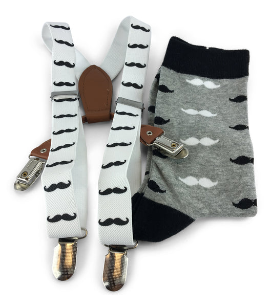 2 Piece Combo Set-Suspenders & Matching Mens mustaches Socks Gift Set