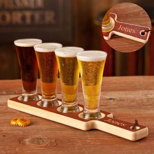 Beer Flight Paddle and Glasses