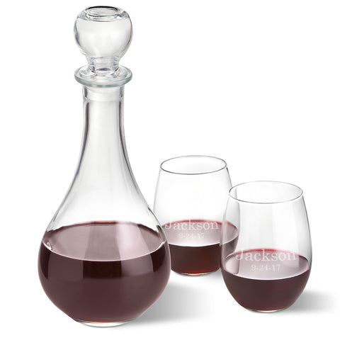 Wine Decanter with Two Stemless Wine Glasses