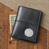 Personalized Men's Black Leather Tri-Fold Wallet