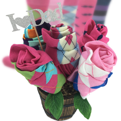 Happy Father's Day Sock Bouquet-5 Pairs of Men Gift Socks-I Love Dad Message