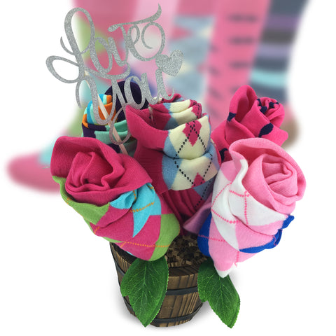 Happy Valentine Sock Bouquet-5 Pairs Anniversary Gift Socks-I Love You Message