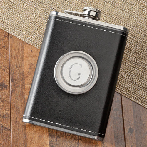 8oz Leather Flask with Folding Shot Glass