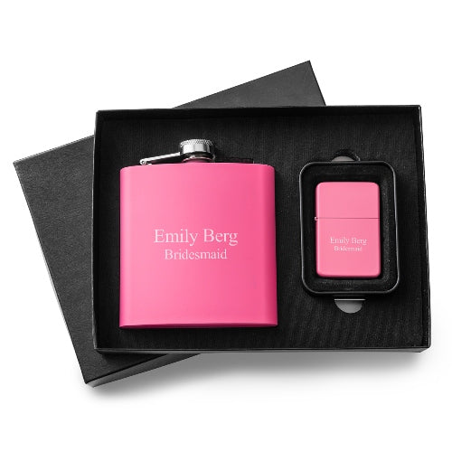 6oz Pink Matte Flask & Lighter Gift Set