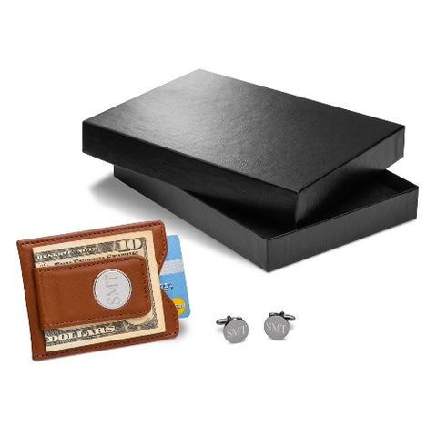 Brown Leather Wallet and Cufflink Gift Set