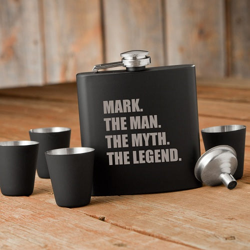 Man Myth Legend Matte Black Flask & Shot Glass Set