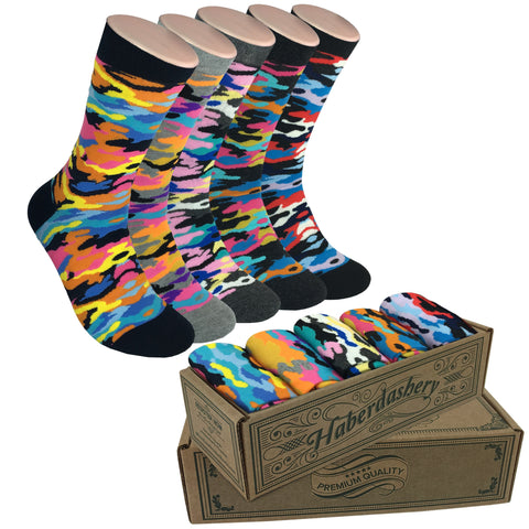 5 Pair Mens Funky Fun Colorful Cotton Socks-Hipster Power Socks-Theme Socks